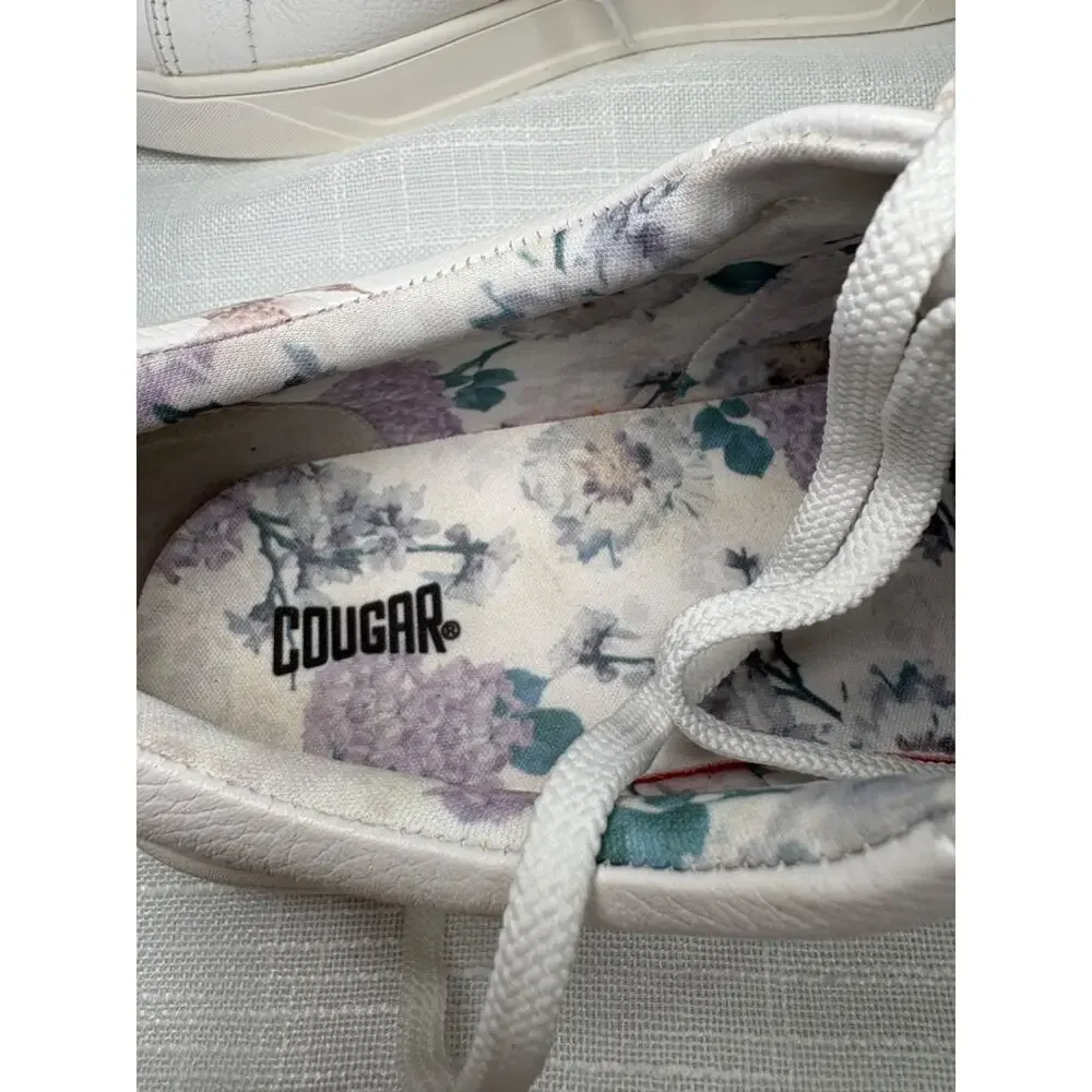 COUGAR BLOOM Leather Tennis Shoe Sneakers Sz 10 Floral Cherry Blossoms White